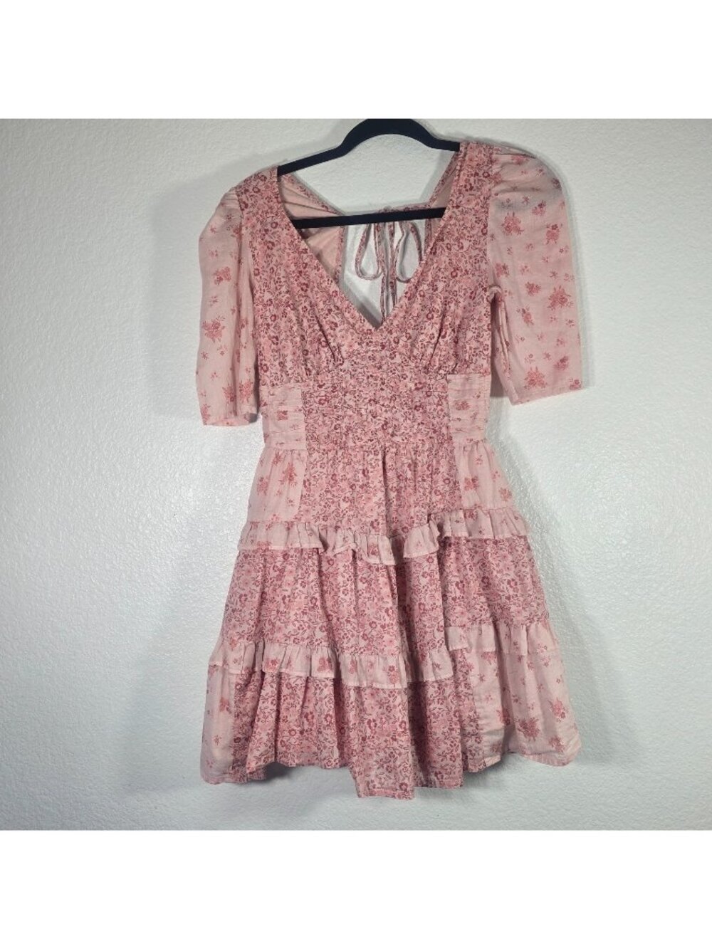 American Eagle Mini Babydoll Dress Youth XS Pink Floral Ruffle Y2K Coquette